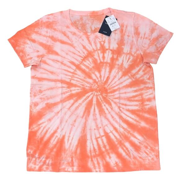 NWT J. Crew Women's Pink and Peach Tie-Dyed Crewneck Cotton Tee - Picture 2 of 10